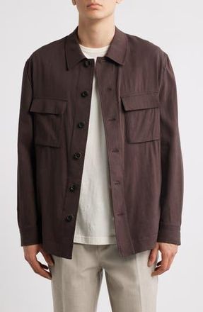 BOSS Corvin Linen & Wool Blend Overshirt in Dark Brown at Nordstrom Rack, Size 44 - R