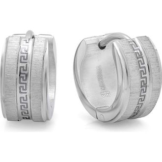 Steeltime Greek Key Huggie Hoop Earrings in Silver at Nordstrom Rack