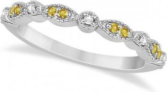 Allurez Yellow Sapphire & Diamond Marquise Wedding Band 14k White Gold 0.25ct