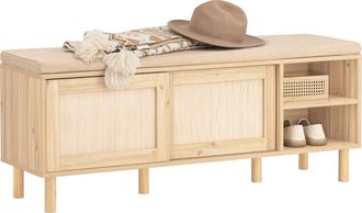 SoBuy Banco Zapatero Banco De Almacenamiento Con 2 Puertas Y 2 Estantes 121 X 35 X 49 Cm Natural Fsr163-n Sobuy Es