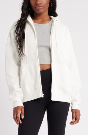 BP. Oversize Zip Fleece Hoodie in Ivory at Nordstrom, Size Xx-Small