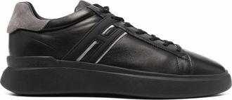 Hogan Zwarte kalf sneaker met grijze hiel - Heren - Sneakers - Zwart - 44 EU - Leer - Schoenen