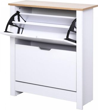 HOMCOM Narrow Shoe Cabinet - Space Saving Shoe Storage Cabinet with 2 Flip Drawers and Adjustable Shelves for 12 Pairs of Shoes for Hallways and Livin