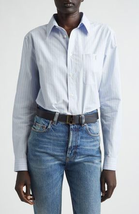 Saint Laurent Classic Stripe Button-Up Shirt in Bleu/Gris at Nordstrom, Size 10 Us