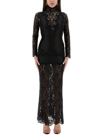 Paco Rabanne Lace And Jersey Long Dress