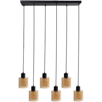 Beliani Lampada a sospensione a 6 luci con paralume in vetro e base in metallo nero e beige Kitare
