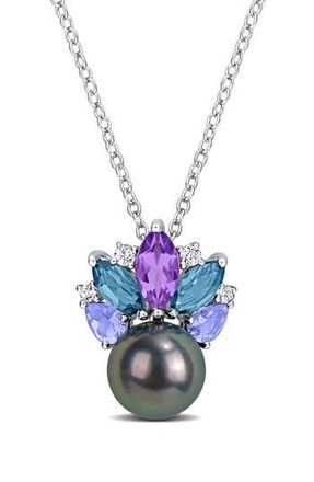 Delmar 8-8.5mm Cultured Tahitian Pearl Pendant Necklace in Silver Multi at Nordstrom Rack