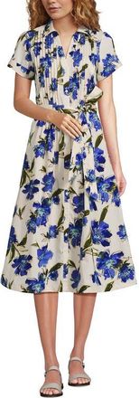 Lands End Poplin Pintuck Detail Shirt Dress in Ivory Latte/blue Etched Floral at Nordstrom, Size X-Small