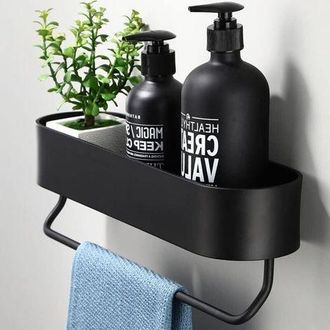 OEM Estanter&iacute;a De Ba&ntilde;o Con Adhesivo, No Requiere Taladrar, Cesta De Ducha Negra, Organizador De Champ&uacute;/ducha, Cesta De Almacenamiento Con Toallero
