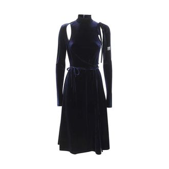 Versace Jeans Couture Fluwelen Jurk met Uitgesneden Details - Dames - Casual kleedjes - Blauw - L - Polyester - Kleedjes