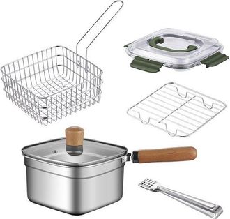 OEM Freidora De Acero Inoxidable, Sart&eacute;n Cuadrada Multifuncional Compacta Con Cesta, Utensilios De Cocina De Acero Inoxidable Para El Restauraci&oacute;n
