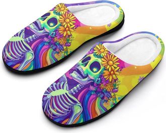 Generic Skeleton Women Rainbow Womens Slippers Warm House Slippers Indoor House Shoes with Anti-Skid Rubber Sole