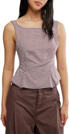 Free People Sunfaded Gingham Peplum Top in Frosty Lilac Combo at Nordstrom, Size X-Large