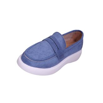 Generic Ladies Loafers Wide Fit Walking Shoes Round Toe Stylish Classic Versatile Breathable Comfortable Slip On Casual Shoes Work Shopping Blue