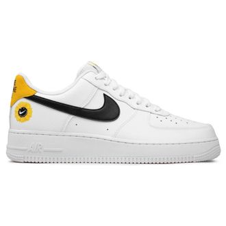 Nike Air Force 1 07 LV8 2 Leather Unisex Low Top Trainers - White Black Dark Sulfur - Size:UK 8.5