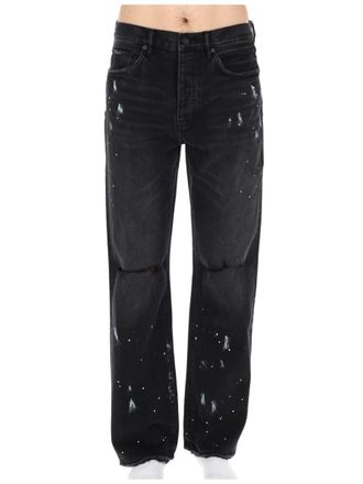 Purple Distressed Black Denim Straight-Leg Jeans