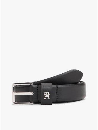 Tommy Hilfiger Womens Square Buckle Slim Leather Belt - Black - 34