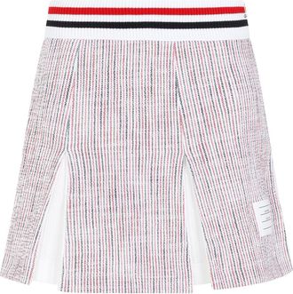 Thom Browne White Cotton Box Pleated Mini Skirt-Donna