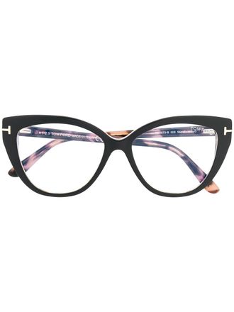 Tom Ford Eyewear tortoiseshell-backed cat-eye glasses - women - Acetate - 54 - Black