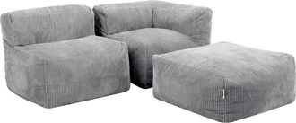 Icon Brand Conjunto de sof&aacute; puf de 3 piezas: rinc&oacute;n, sill&oacute;n y reposapi&eacute;s gris