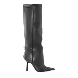 Gia Borghini Zwarte Leren Puntige Neus Haklaarzen - Dames - Laarzen met Hak - Zwart - 40 EU - Schoenen