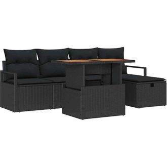 vidaXL Conjunto De Sof&aacute; De Jard&iacute;n 6 Pcs Negro Rat&aacute;n Sint&eacute;tico