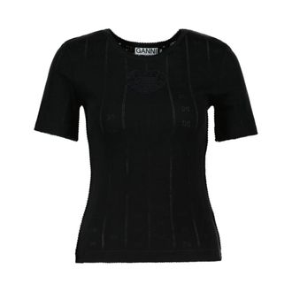 Ganni Compact Pointelle Rib B T-Shirt - female - Ganni - T-Shirts - Black - XS - Tops