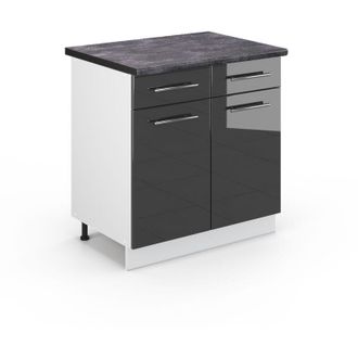 Vicco Mueble Bajo De Cocina Fame-line, Antracita Alto Brillo, 80 Cm, Et Antracita