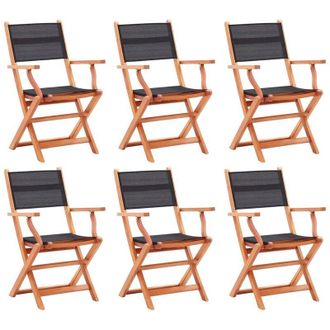 vidaXL Sillas Jard&iacute;n Plegables 6 Uds Madera Eucalipto Textilene Negro Vidaxl