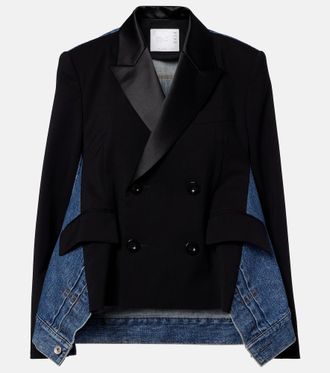 sacai Chaqueta cruzada de denim y lana