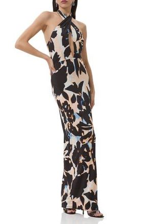 AFRM Genie Printed Cutout Halter Jersey Maxi Dress in Shadow Floral at Nordstrom Rack, Size X-Large