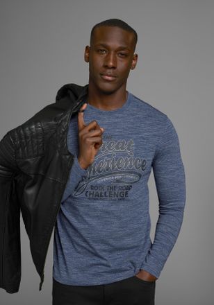 Arizona Langarmshirt »Arizona Langarmshirt in melierter Optik und modischen Print« normale Passform, aus Baumwolle und Polyester