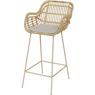 Rendez-Vous D&eacute;co Rendez-vous D&eacute;co - Taburete De Bar Mimbre, Coj&iacute;n Tela, Patas Metal Beige, 71 Cm - Chilo&eacute;