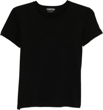 Tom Ford Cotton Jersey T-Shirt met Tonaal TF Geborduurd Logo - Dames - T-shirts - Zwart - XS - Katoen - Tops