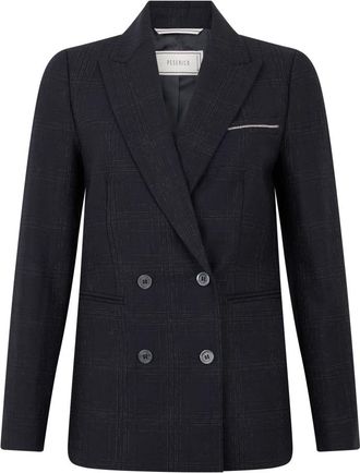PESERICO Dubbelrijige Blazer met Zakken - Dames - Blazers - Zwart - XL - Wol - Jassen