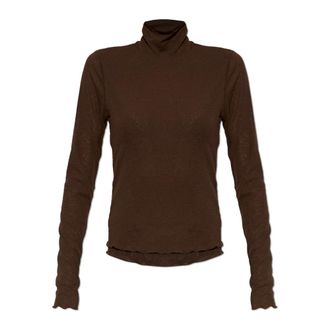 Ganni Coltrui - Dames - Longsleeves - Bruin - M - Polyester - Tops