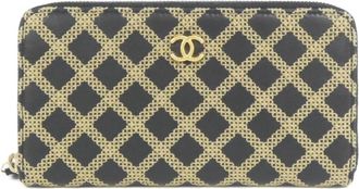 Chanel Beige Black Leather Long Wallet (Bi-Fold) (Pre-Owned)