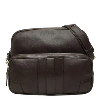Gucci Dark Brown Leather Messenger Bag Shoulder Bag (Pre-Owned)