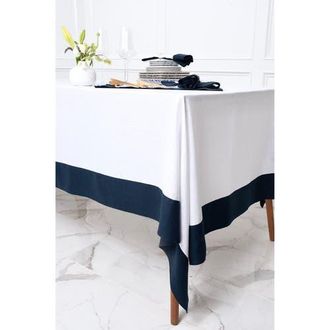 Solino Home Linen Tablecloth for Dining Table, Holiday and Everyday Dining Table Decor - Contempo in Navy And White at Nordstrom, Size X-Small