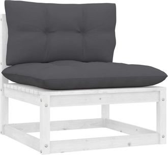 vidaXL Sof&aacute; Central Para Jard&iacute;n Cojines Antracita Madera Acacia Blanca Vidaxl