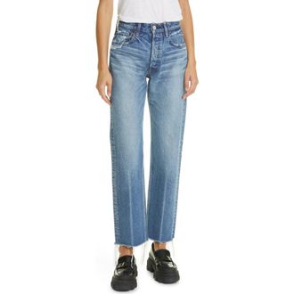 Moussy Ashley Wide Straight Leg Jeans in Blue at Nordstrom, Size 25