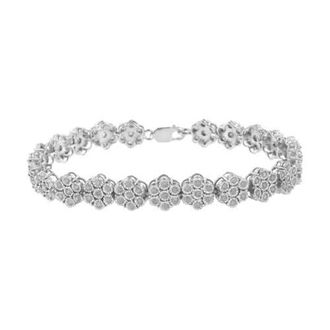 House of Brilliance Silver 2.0 cttw Diamond 7 Stone Floral Cluster Link Bracelet in White at Nordstrom
