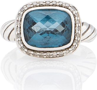 David Yurman Sterling Silver Diamond Blue Topaz Noblesse Ring