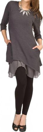 Papillon 3/4 Sleeve Layered Angle Hem Dress In Mocha