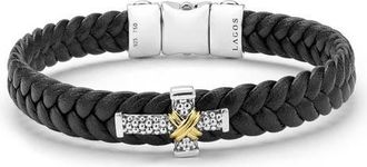 Lagos Mens Anthem Leather Cross Bracelet in Silver/gold at Nordstrom, Size 7.5