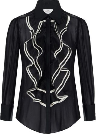 Elisabetta Franchi Georgette Blouse met Ruches - Dames - Overhemden - Zwart - L - Satijn - Overhemden