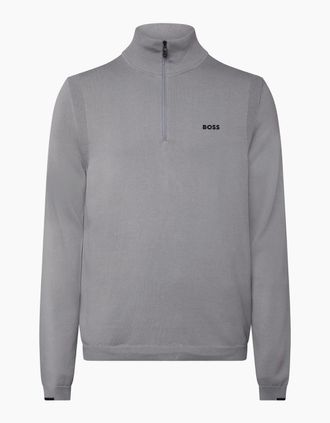 HUGO BOSS Mens K Ever-X Zip Neck Cotton Sweater - Grey - Size: 40
