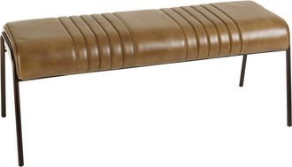 Macabane Banco acolchado de cuero marr&oacute;n y patas de acero