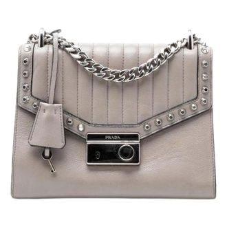 Prada Pre-owned Shoulder Bags, female, Gray, Size: ONE SIZE Pre-owned Studded Flap Crossbody Bag