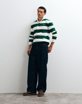 Polo Ralph Lauren polo rugby a maniche lunghe in verde scuro e bianco